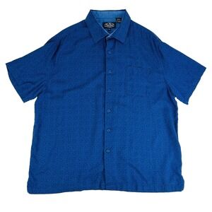 Nat Nast Blue w/ Print All Over Silk Cotton S/S Button Down Mens Size XL